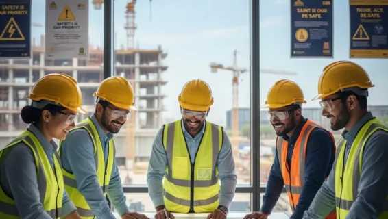 Employees working safely and comfortably in a workplace with proper safety measures