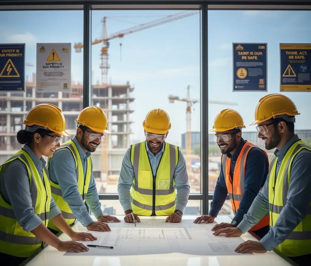 Employees working safely and comfortably in a workplace with proper safety measures