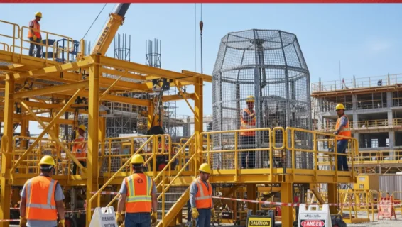 Workers following hierarchy of safety controls using PPE and engineering measures