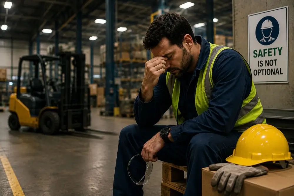 Understaffed workplace team reviewing safety procedures to reduce fatigue and injury risks